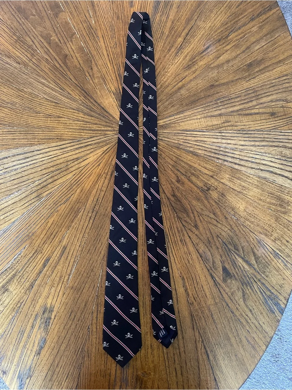 Vintage Polo Ralph Lauren Black Tie with White Skull Motif and Red-Trim Stripes